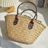 Hand-Woven Water Grass Handbag | Vintage Shopping Basket Bag