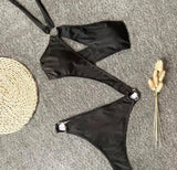 Fashion Women One-piece Hollow Out Bikini Solid Color-Black-1