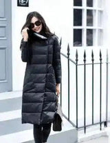 Winter Padded Long Coat with High Collar-Black-1