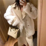 Gentle stitching leather for thin fur coat women-White-1