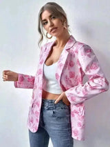 Women's Floral Blazer Casual Fit-Pink-1