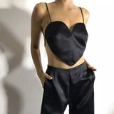 Heart Neckline Satin Crop Top for Women-1