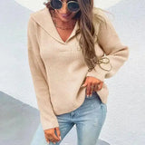 Women's Cozy Knit V-Neck Sweater-Apricot-1