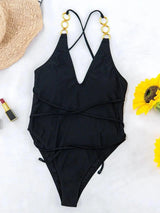 Solid Color One-Piece Swimsuit Bikini-1