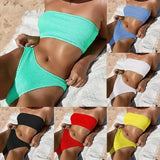 Solid Color Snake Cloth Tube Top High Waist Bikini-1