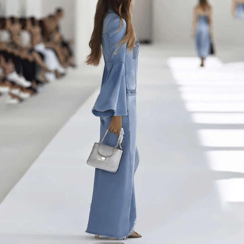Denim Bell Sleeve Jumpsuit