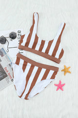 Striped Tank High Waist Bikini-13