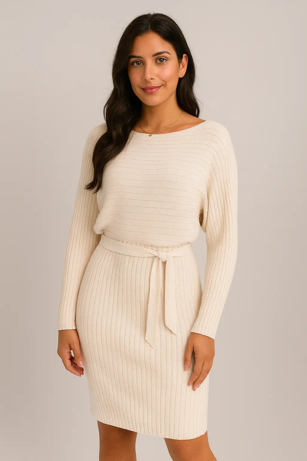 2stk dress for kvinner Solid stripe langermet topp og stramt suspensorskjørt mote høst vinter slanke klær