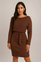 2stk dress for kvinner Solid stripe langermet topp og stramt suspensorskjørt mote høst vinter slanke klær