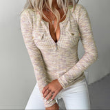 V-Neck Slim Fit Zipper Blouse