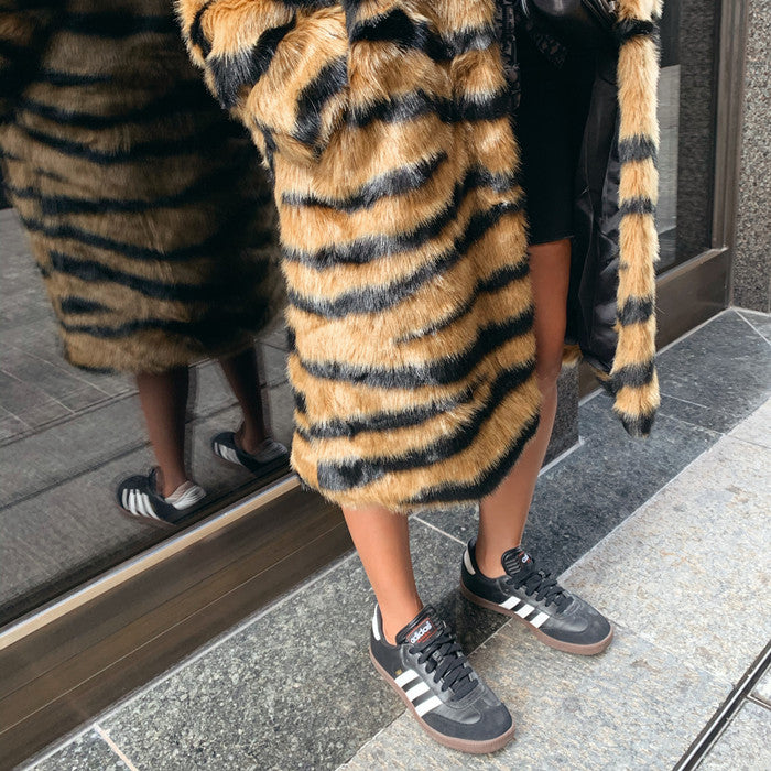 Tiger Pattern Faux Fur Coat