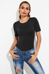 Round Neck Short Sleeve Bodysuit-3