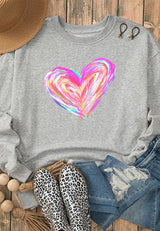 Valentine’s Day Heart Round Neck Drop Shoulder Sweatshirt-4