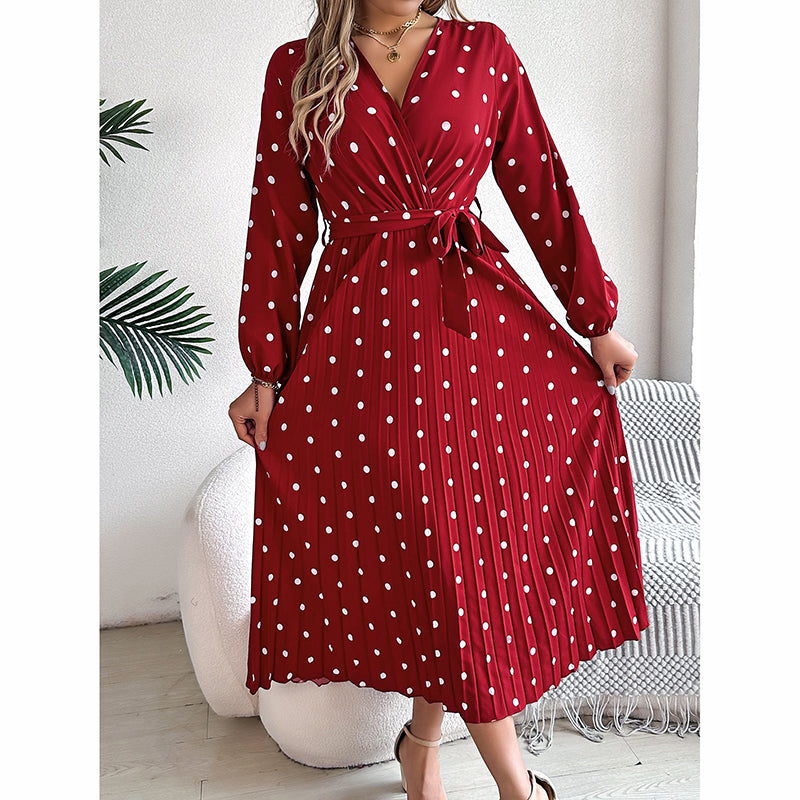 Polka Dot Maxi Dress with Belt