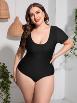 Plus Size Scoop Neck Short Sleeve One-Piece Swimsuit-4