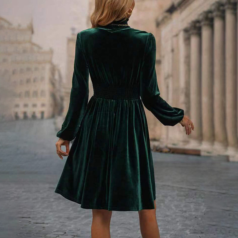 Velvet Mock Neck Midi Dress