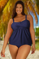 Full Size Adjustable Strap Tankini Set-Navy-7