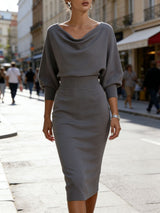 Womens Solid-Color Body-Con Plus-Size Dress With A Sophisticated Look