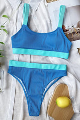 Color Block Scoop Neck Bikini Set-Sky Blue-10