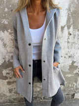 Casual Hooded Single-Breasted Cardigan – Loose Solid Color Jacket | Lightweight Spring & Autumn Outerwear for Women-Gray-1