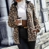 Fuzzy Leopard Zip-Up Hooded Jacket