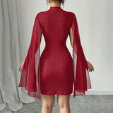 Sparkly Cloak Sleeve Mini Dress