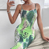 Ladies' Leopard Print Backless Dress – Cross Shoulder Strap & Long Skirt for a Banquet-Ready Look