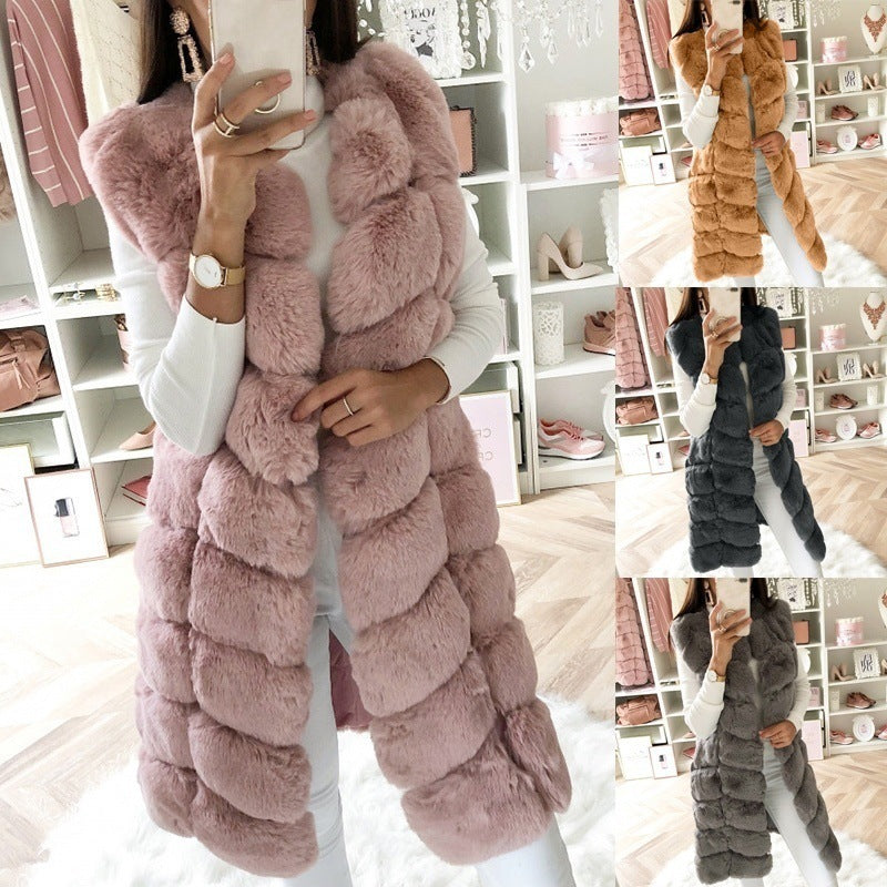 Faux Fur Long Vest Puffer Coat