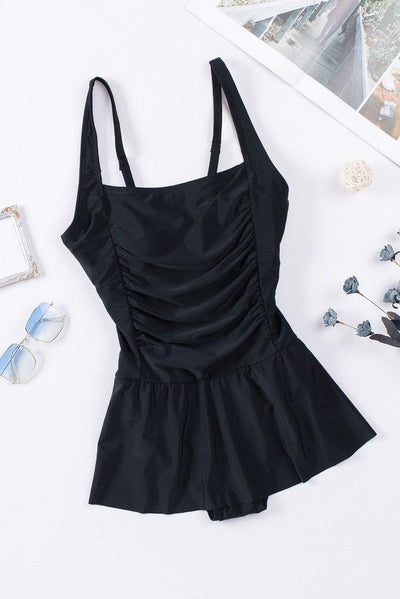 Ruched Square Neck Sleeveless One-Piece Swimwear