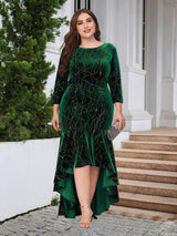 Plus Size Ruffle Hem High-Low Dress-Dark Green-4