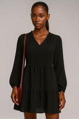 Langarmet V-hals A-linje-kjole i chiffon Original