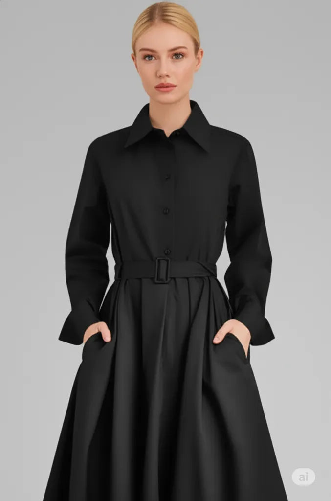 Løs kjole for kvinner Elastisk kjole med høy midje Vis tynt temperament