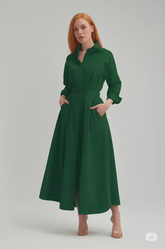 Løs kjole for kvinner Elastisk kjole med høy midje Vis tynt temperament