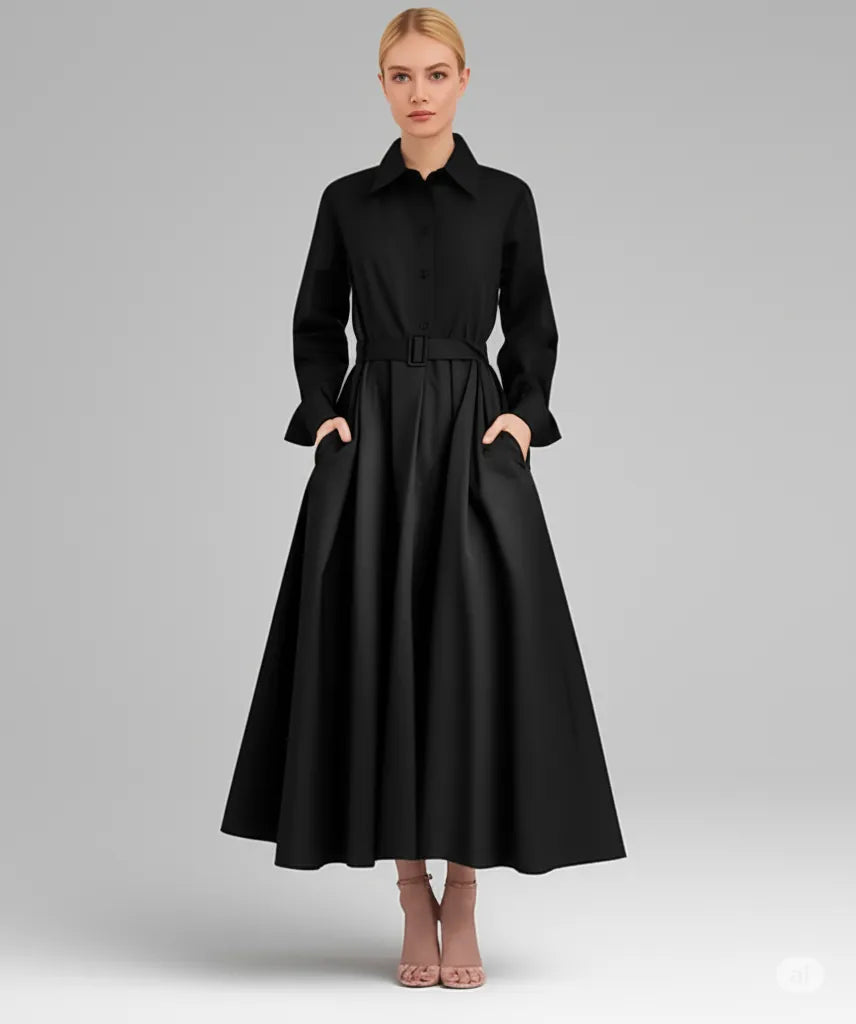 Løs kjole for kvinner Elastisk kjole med høy midje Vis tynt temperament