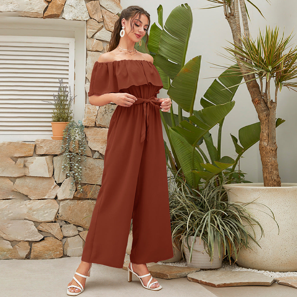 Women’s Lace-Up Cropped Top with Wide-Leg Pants | Stylish Two-Piece Set