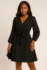 Høst og vinter europeiske og amerikanske dameklær langermet liten V-hals Lace Up kjole