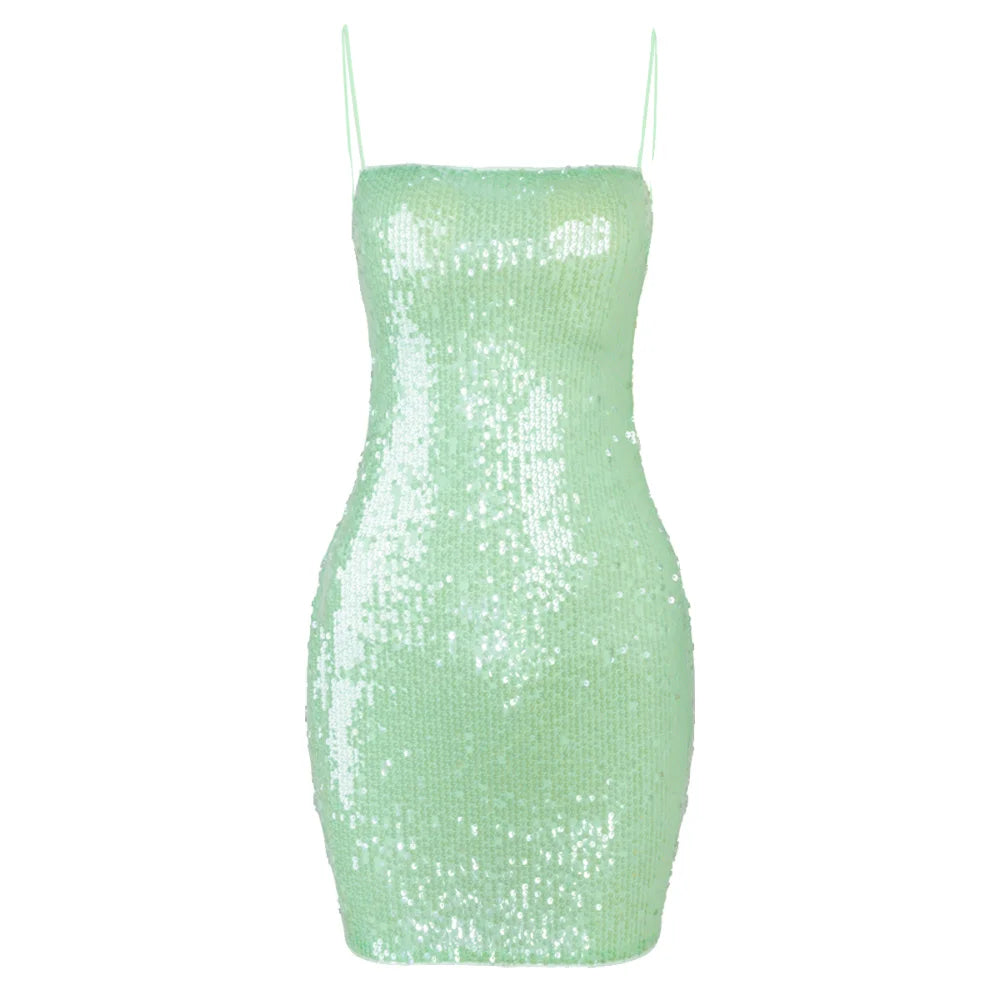 Shiny Sequin Backless Dress