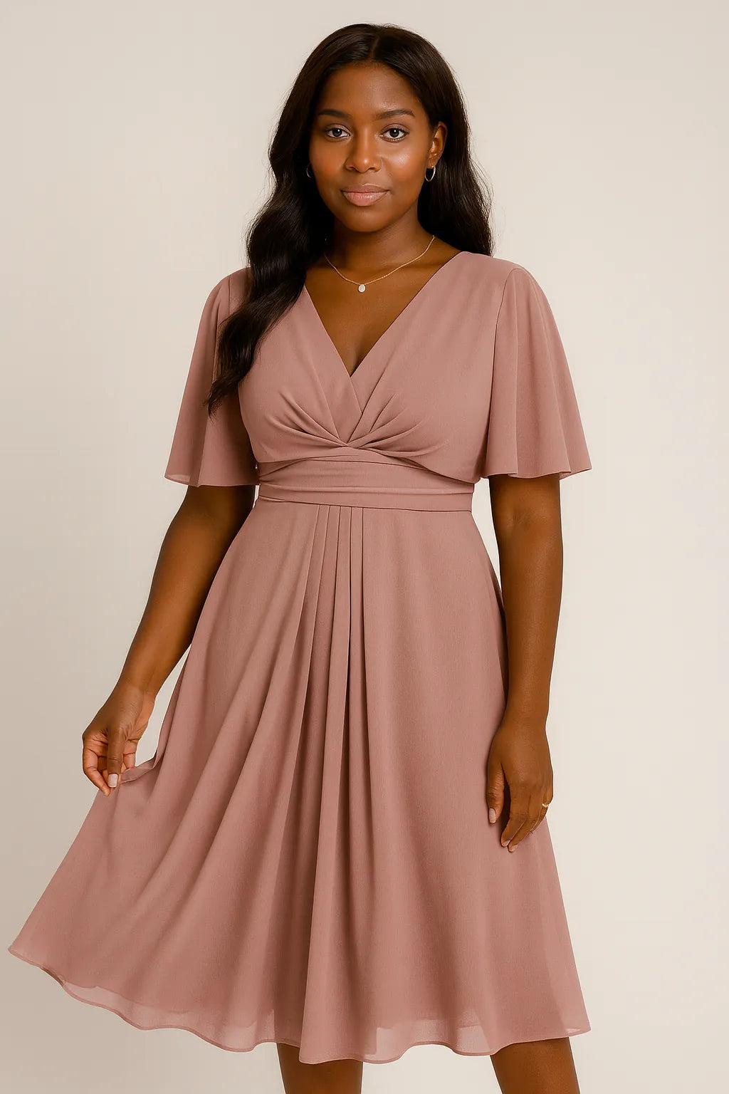 Moteriktig ensfarget og V-hals med midjebesetning Casual Large