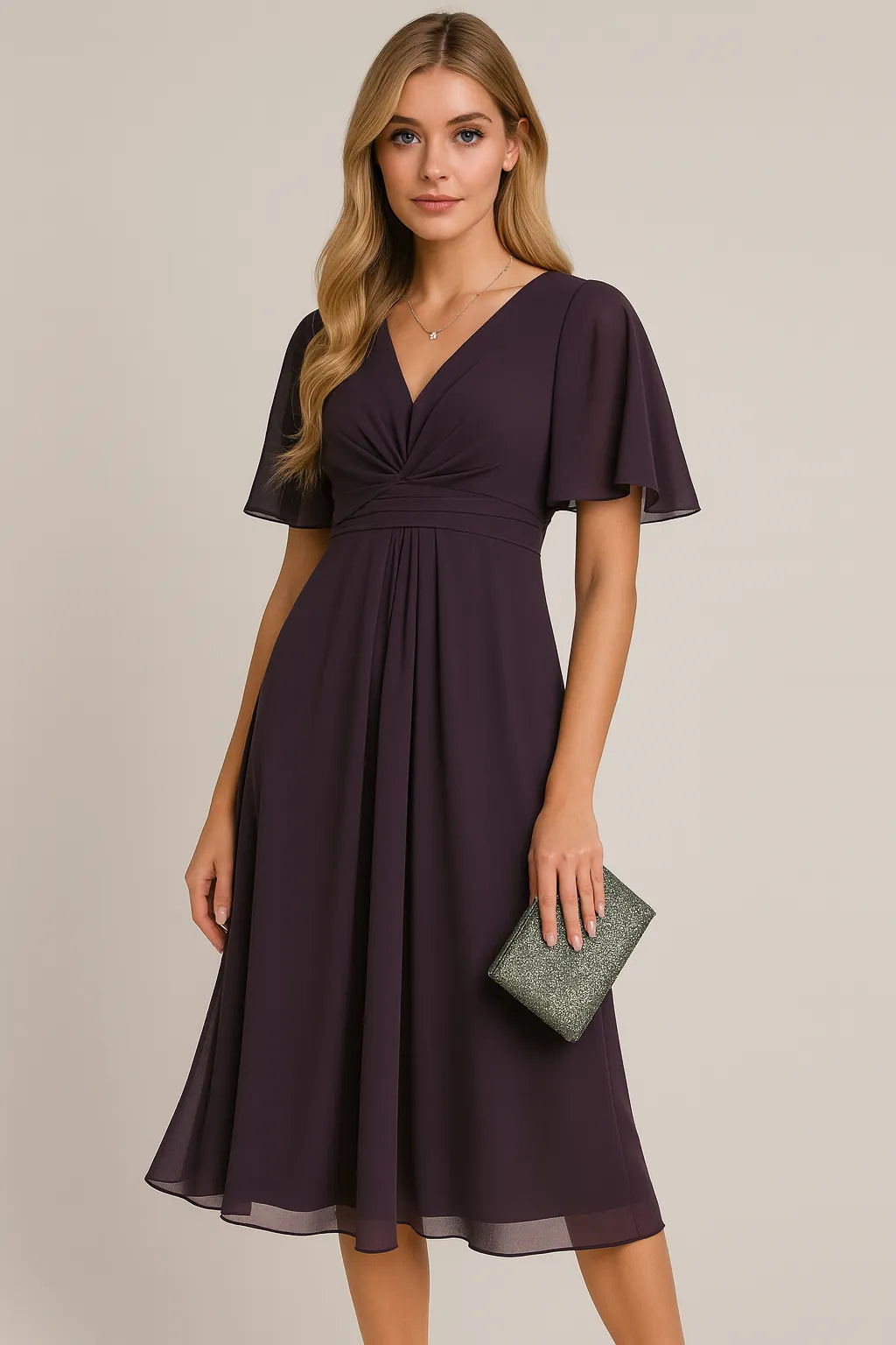 Moteriktig ensfarget og V-hals med midjebesetning Casual Large