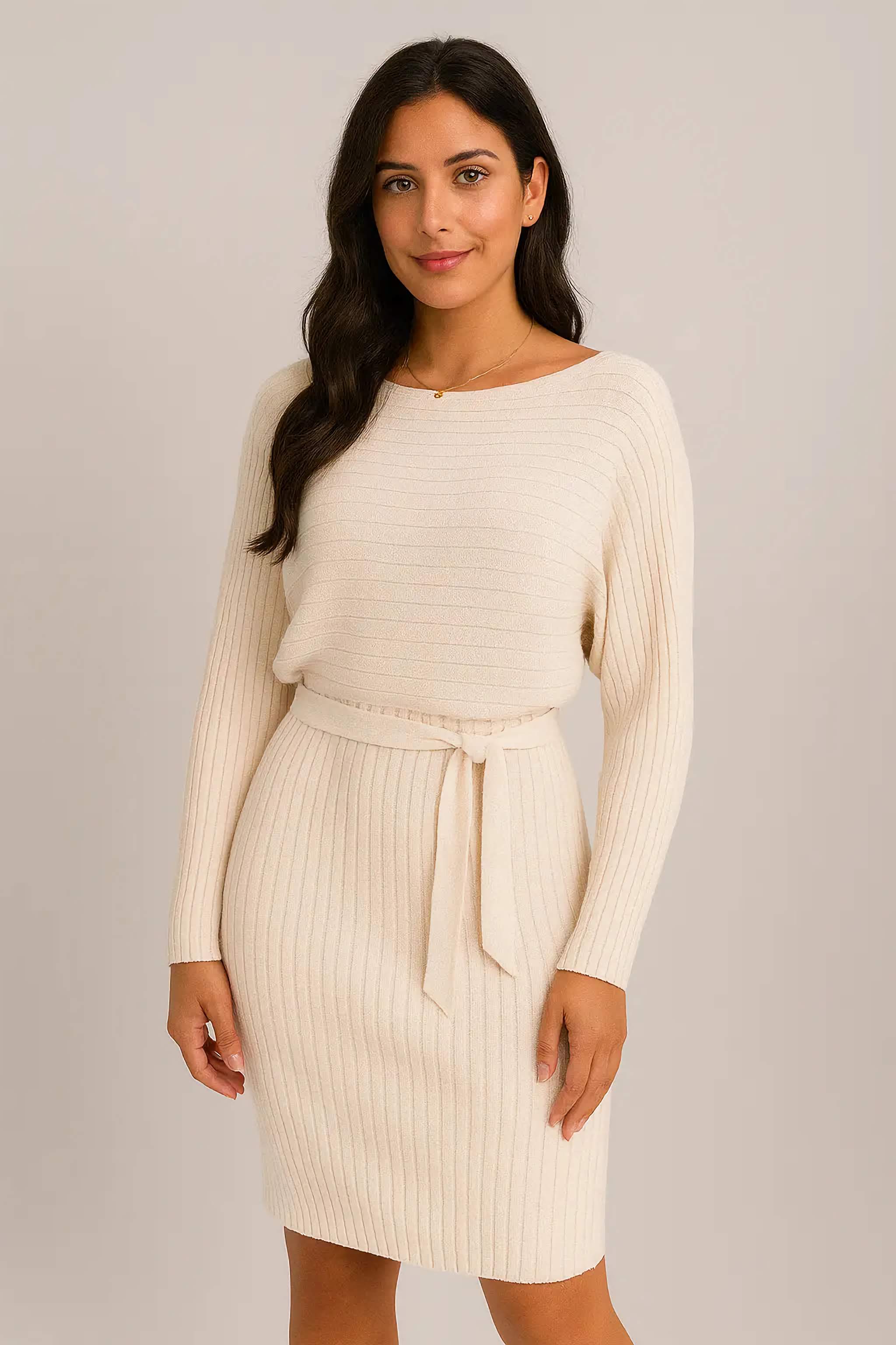 2stk dress for kvinner Solid stripe langermet topp og stramt suspensorskjørt mote høst vinter slanke klær