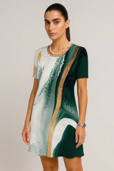 Kjoler med vintage teksturert trykk, kortermet