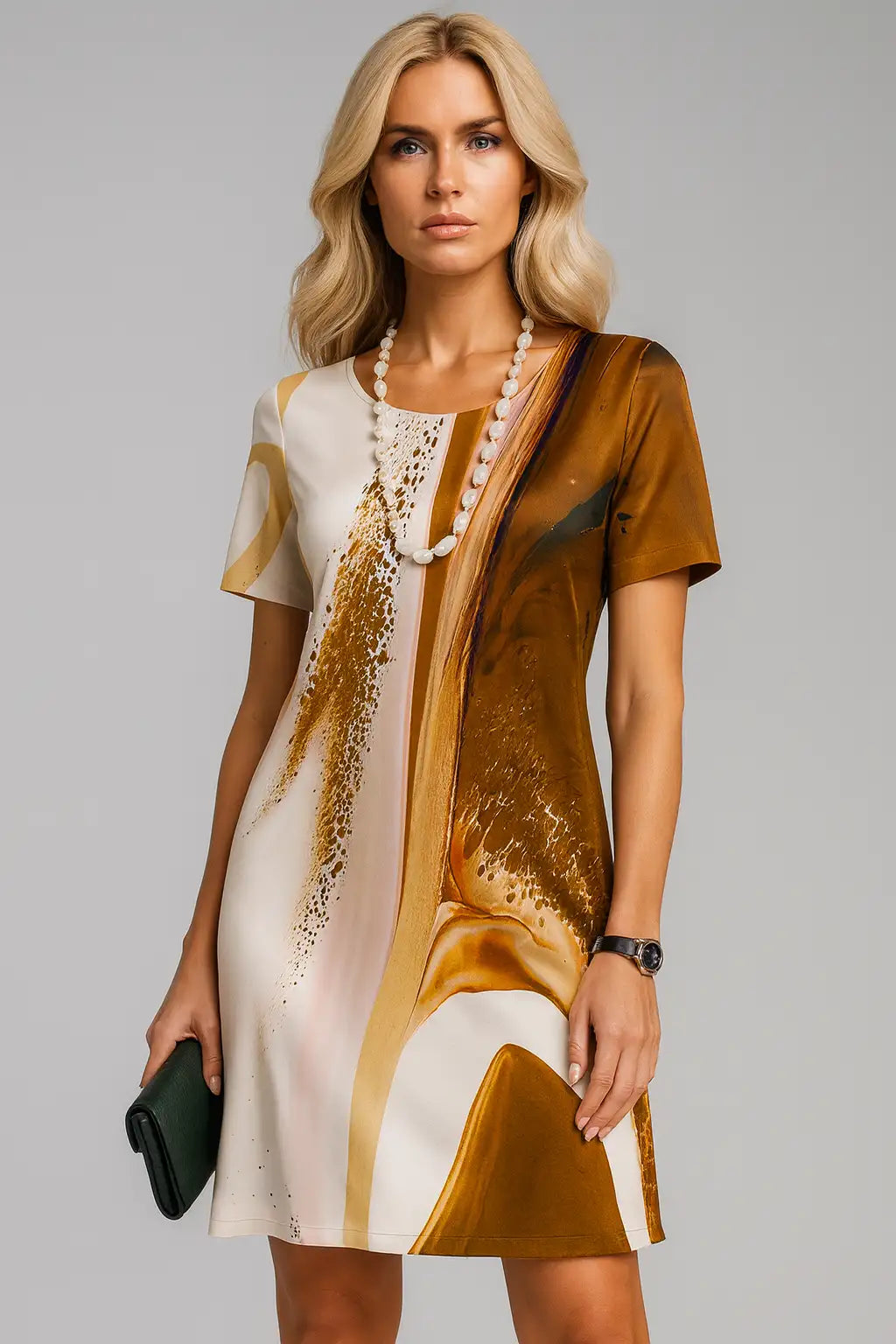 Kjoler med vintage teksturert trykk, kortermet