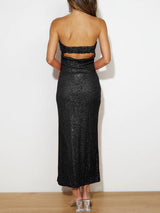 Sequin Cutout Tube Dress-Black-4