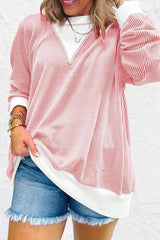 Contrast Round Neck Long Sleeve Sweatshirt-2