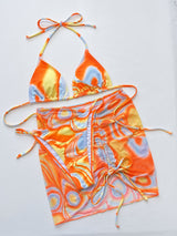 Multicolored Drawstring Ruched Three-Piece Swim Set-3