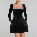 Velvet Rhinestone Mini Dress