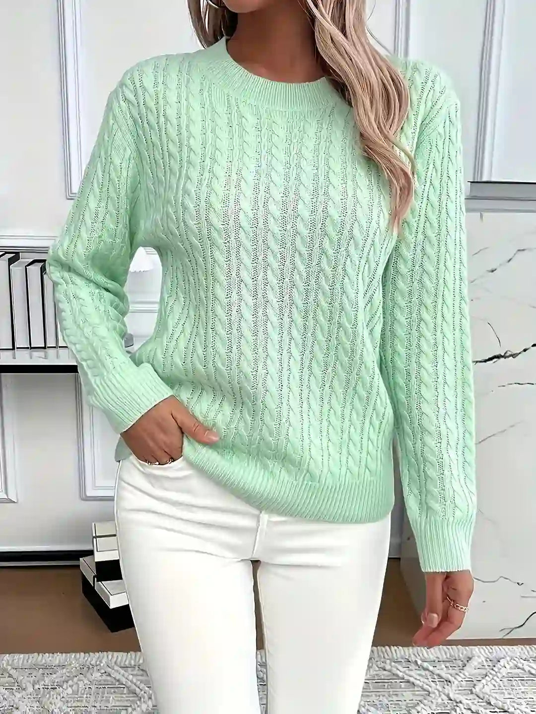 Women’s cable-knit sweater – soft crewneck pullover for everyday wear