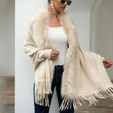 Faux Fur Trim Fringe Cardigan
