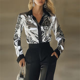 Satin Print Long Sleeve Blouse