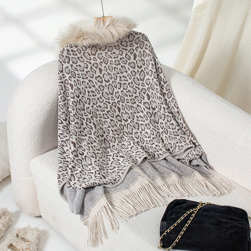 Leopard Faux Fur Poncho Cardigan